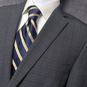Alfani Sport‎ Coat 40L Slim Fit Charcoal Gray Check Plaid Blazer Jacket Classic